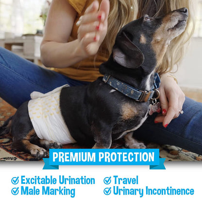 Disposable Male Dog Diapers - Super Absorbent, Leak-Proof Pee Wraps - Adjustable Fit, Comfortable Design, Advanced Moisture Control, and Wetness Indicator - Small (20 Count)
