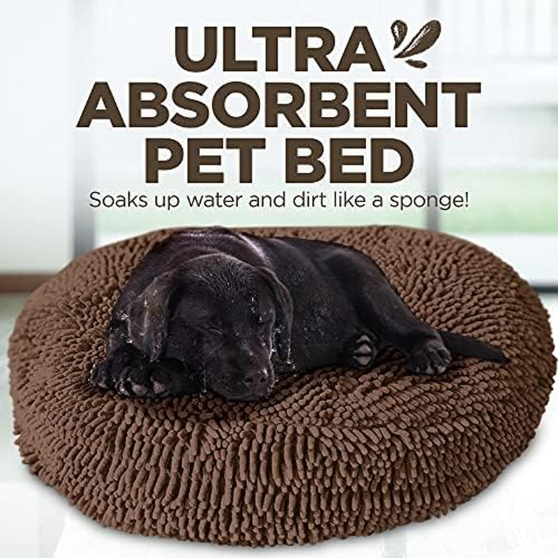 Soggy Doggy Super Snoozer Dog Bed - Microfiber Chenille round Bed for Dogs - Moisture Wicking Comfort - Removable Washable Cover (Dark Chocolate, Medium 24”X24”X6”)