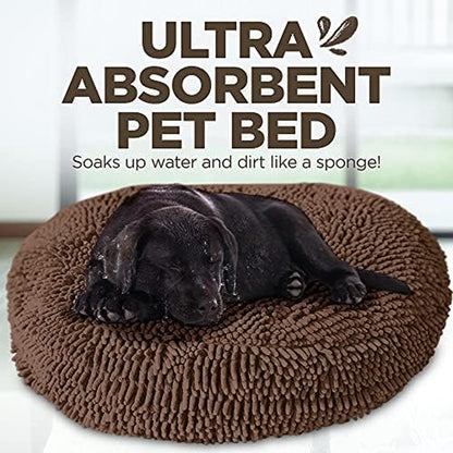 Soggy Doggy Super Snoozer Dog Bed - Microfiber Chenille round Bed for Dogs - Moisture Wicking Comfort - Removable Washable Cover (Dark Chocolate, Medium 24”X24”X6”)