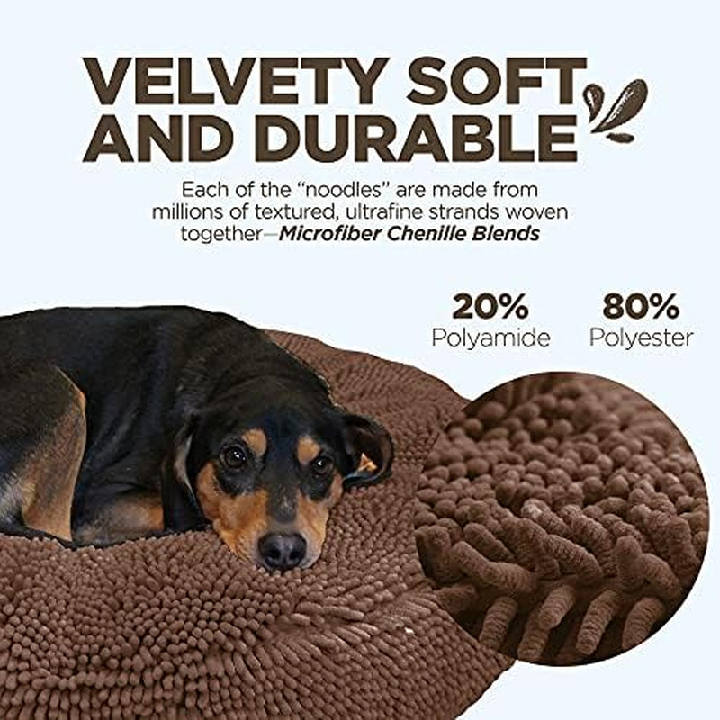 Soggy Doggy Super Snoozer Dog Bed - Microfiber Chenille round Bed for Dogs - Moisture Wicking Comfort - Removable Washable Cover (Dark Chocolate, Medium 24”X24”X6”)