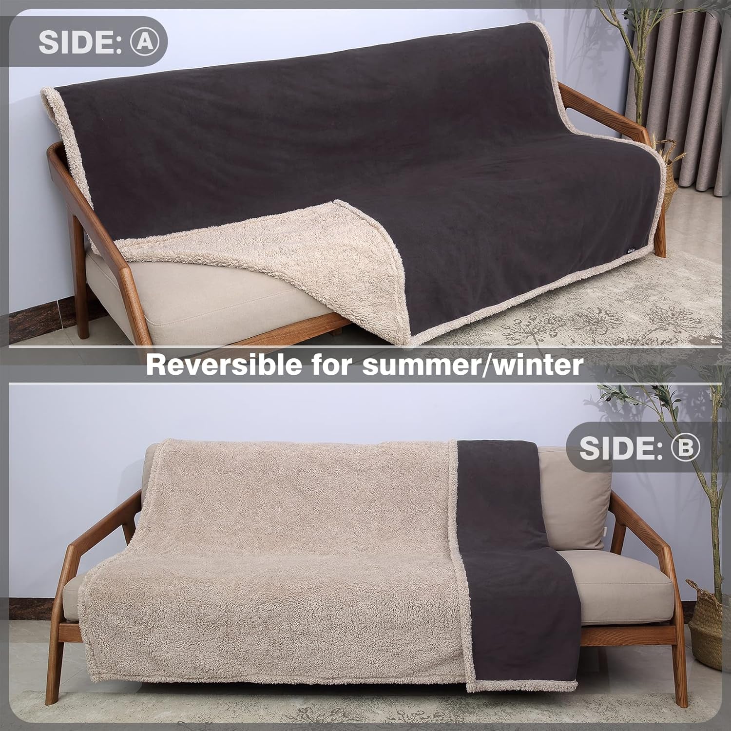 Waterproof Bed Blanket, Washable Leakproof Bed Cover, Reversible Protector Blanket for Couch Sofa, Stain Proof Blanket Pad, 80X60 Inches, Brown