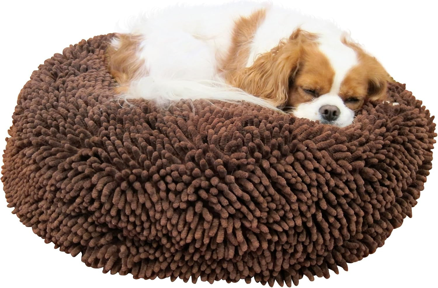 Soggy Doggy Super Snoozer Dog Bed - Microfiber Chenille round Bed for Dogs - Moisture Wicking Comfort - Removable Washable Cover (Dark Chocolate, Medium 24”X24”X6”)