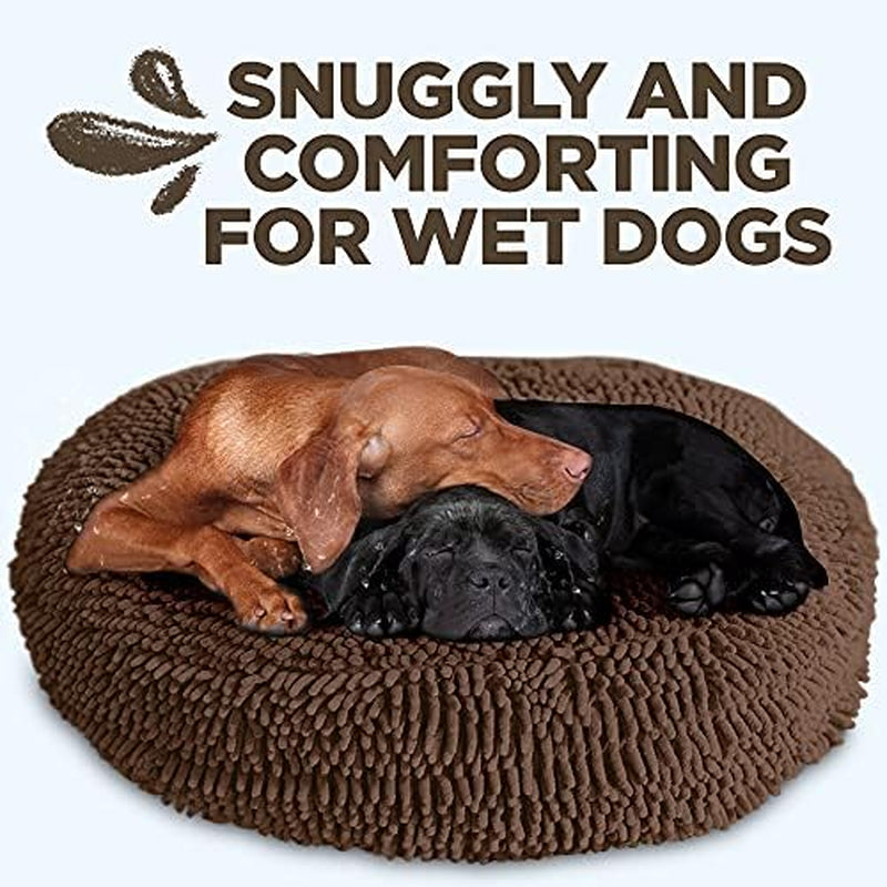 Soggy Doggy Super Snoozer Dog Bed - Microfiber Chenille round Bed for Dogs - Moisture Wicking Comfort - Removable Washable Cover (Dark Chocolate, Medium 24”X24”X6”)