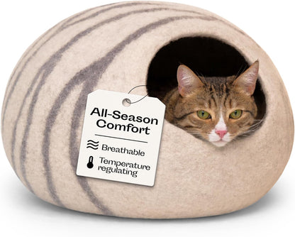 Cat Cave – Premium Felt Cat Bed for Indoor Cats, Handmade Merino Wool (Light Gray, Large)