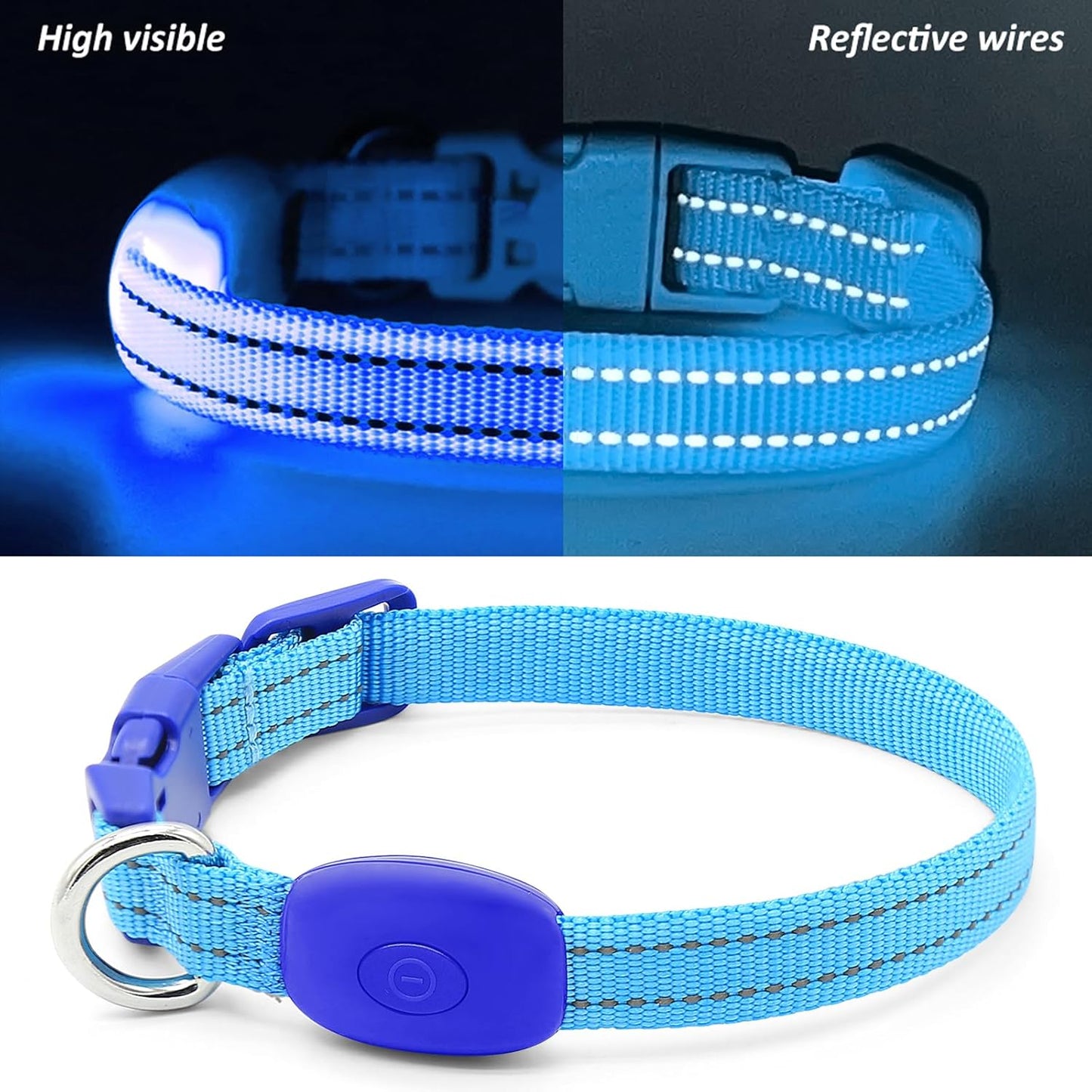 Light up Dog Collar for Small Dogs, Reflective LED Dog Collar Rechargeable Puppy Collar Glowing Cat Collars Safety Dog Lights for Night Walking (Royal Blue)