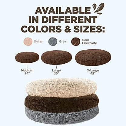 Soggy Doggy Super Snoozer Dog Bed - Microfiber Chenille round Bed for Dogs - Moisture Wicking Comfort - Removable Washable Cover (Dark Chocolate, Medium 24”X24”X6”)
