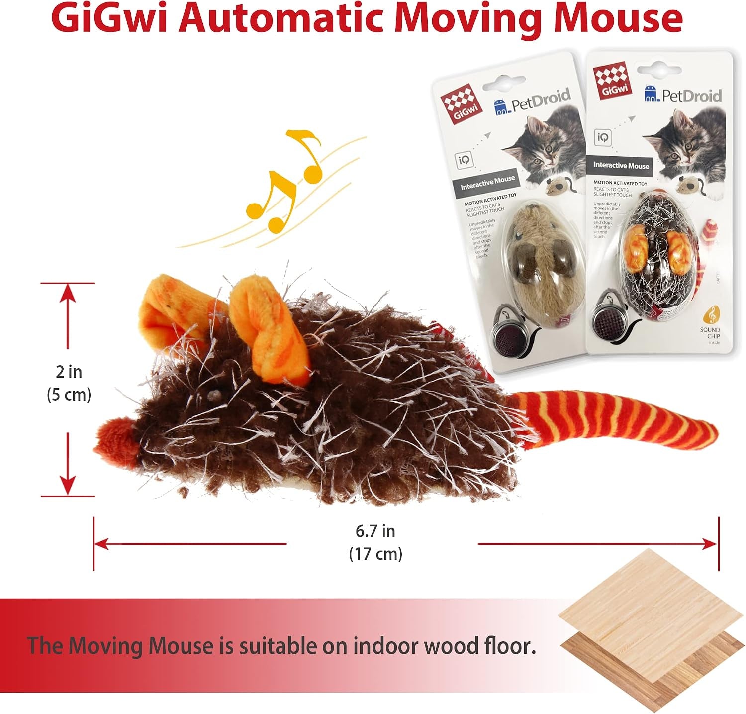 Interactive Cat Toys for Indoor Cats, Cat Mouse Toys 2 Pcs with Electronic Realistic Squeaky Sound, Automatic Moving Kitten Toys Electric Mice Toy Self Play Exercise(Brown & Orange Ears)