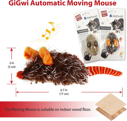 Interactive Cat Toys for Indoor Cats, Cat Mouse Toys 2 Pcs with Electronic Realistic Squeaky Sound, Automatic Moving Kitten Toys Electric Mice Toy Self Play Exercise(Brown & Orange Ears)