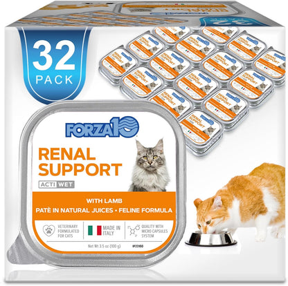 - Cat Food, Vet-Formulated Renal Wet Cat Food, Non GMO, Kidney Care Food with Lamb Flavor, Crafted for Adults, Made in Italy (3.5 Oz, 32 Pack)