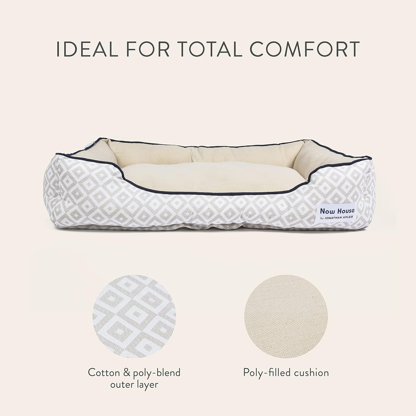 Now House for Pets by Jonathan Adler Grey Diamond Cuddler Dog Bed, Medium Washable for Medium Sized Dogs