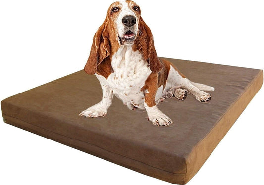 Orthopedic Memory Foam Dog Bed with Brown Suede Cover, Waterproof Liner and Extra Replacement Pet Bed Case, Fit 42"X28" Large Crate