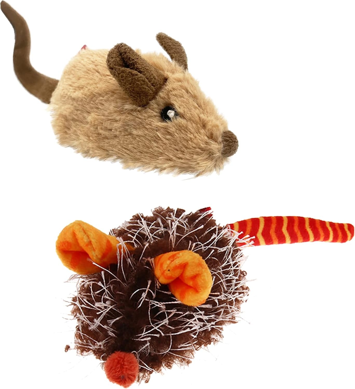 Interactive Cat Toys for Indoor Cats, Cat Mouse Toys 2 Pcs with Electronic Realistic Squeaky Sound, Automatic Moving Kitten Toys Electric Mice Toy Self Play Exercise(Brown & Orange Ears)