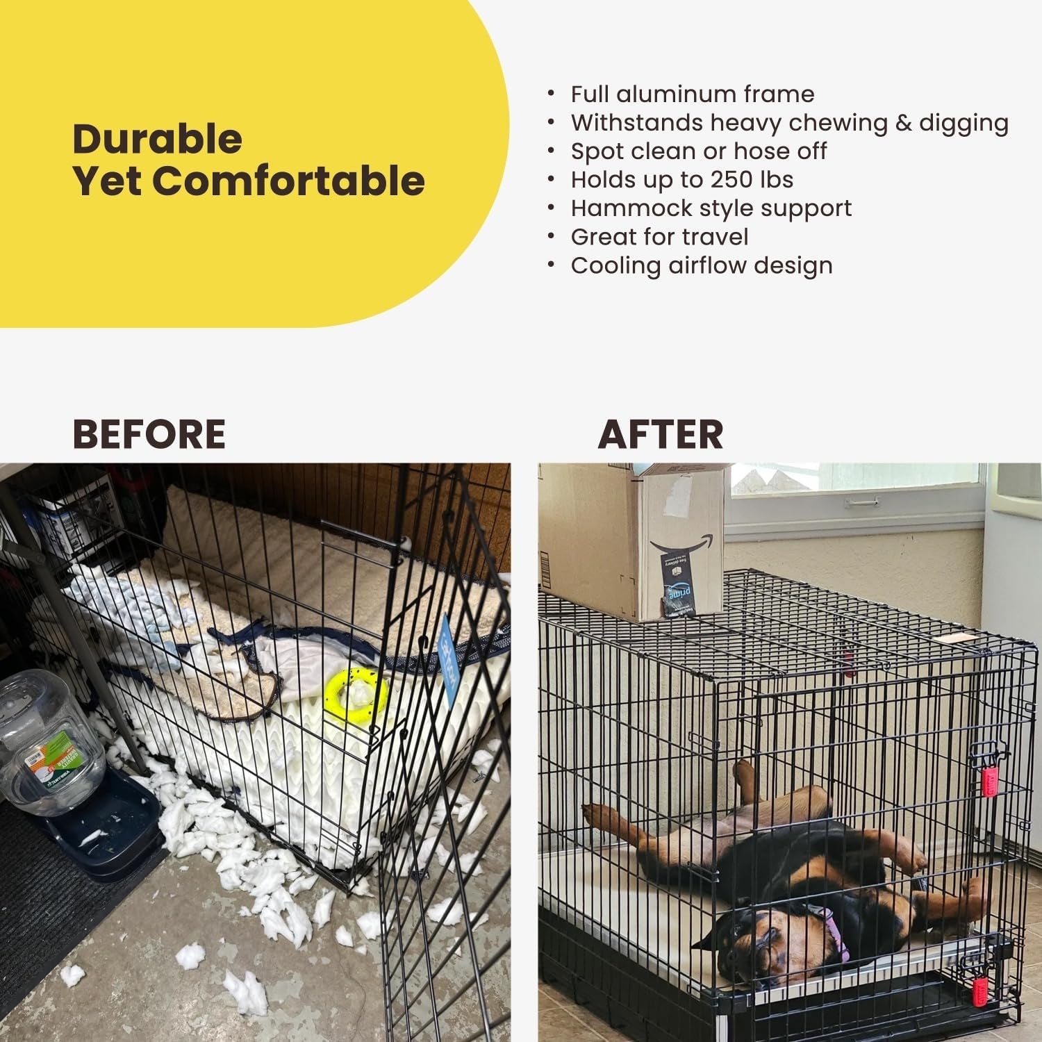 Chew Proof Elevated Cooling Dog Bed - Made for Aggressive Chewers, Virtually Indestructible, Ripstop Fabric with No Padding, Pre-Assembled - Large, Seasonal (Old) Black