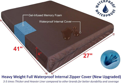 Orthopedic Memory Foam Dog Bed with Brown Suede Cover, Waterproof Liner and Extra Replacement Pet Bed Case, Fit 42"X28" Large Crate
