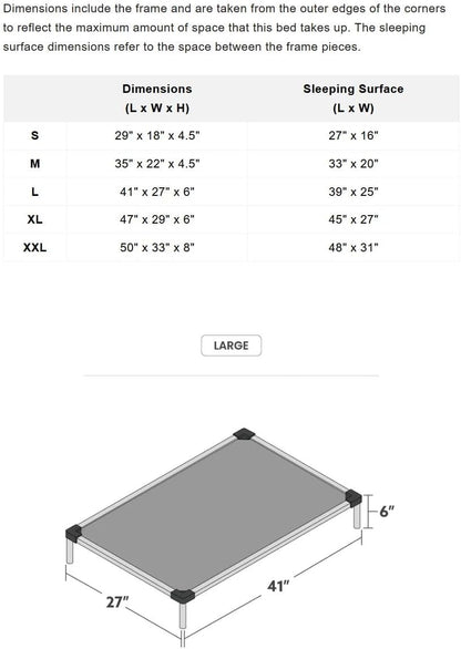 Chew Proof Elevated Cooling Dog Bed - Made for Aggressive Chewers, Virtually Indestructible, Ripstop Fabric with No Padding, Pre-Assembled - Large, Seasonal (Old) Black